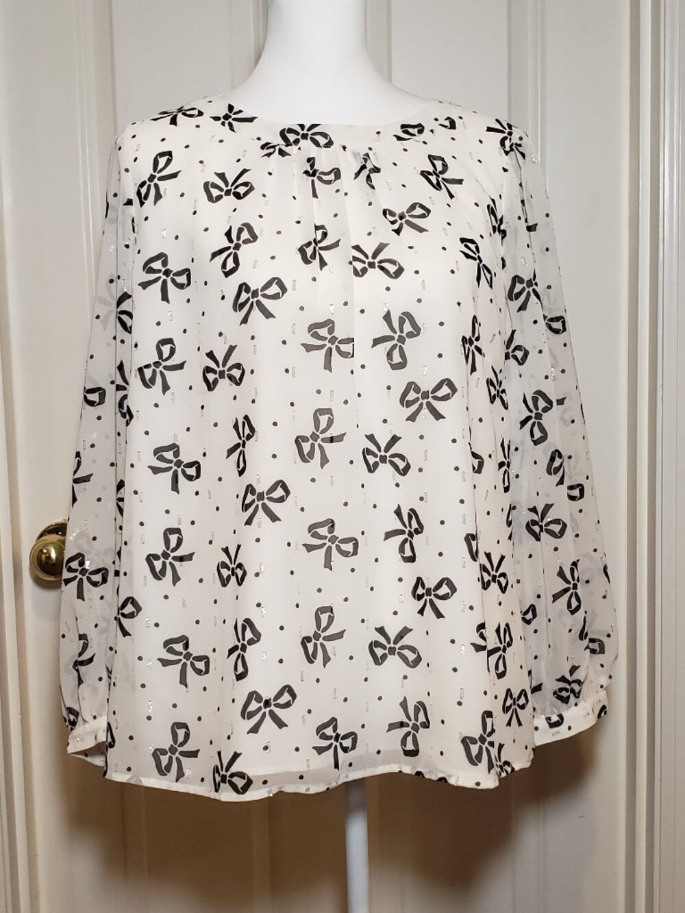 Talbots XLp Black Bow Blouse